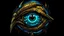 Placeholder: cartoon cyberpunk eye of Horus in rembrandt lighting, dark shadows, bright highlights, cell-shading style