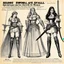 Placeholder: Sears catalogue special on swords and chain mails for women. Italian models wears light chain and having swords in their hand. a blonde and a brunette are presenting swords. writing for the sizes and models, and descriptions of chains and swords