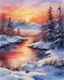 Placeholder: Snowy winter sunset watercolor painting, Thick branches, Bob Ross style, beautiful watercolor painting style, detailed watercolor painting, high detailed watercolor painting, high quality, 4k