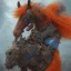 Placeholder: angry horse in orange and blue battle armor, bucking, a highly detailed illustration, background of Inka jungle, realistic render, 8 k, micro detail, intricate, elegant, centered, digital painting, Artstation, smooth, sharp focus, illustration, artgerm, tomasz alen kopera, peter mohrbacher, donato giancola, joseph christian leyendecker, wlop, boris vallejo