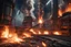 Placeholder: Hot steel in industrial work. streams of molten metal, sparks fly, against the backdrop of blast furnaces. Camera settings : Full-frame , 100mm lens, f/1.2 aperture, ISO 100, shutter speed 60 seconds. Cinematic lighting, Unreal Engine 5, Cinematic, Color Grading, real time Photography, Shot on 70mm lense, Depth of Field, DOF, Tilt Blur, Shutter Speed 1/2500, F/13, White Balance, 45k, Super-Resolution, Megapixel , ProPhoto RGB, VR, tall, epic Lighting, Backlight, Natural Lighting, Incandescent