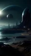 Placeholder: sci fi planet, alien city, beach, dark