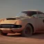 Placeholder: 3d rendering. futuristic car. Buried in desert sand. Lost in Time