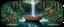 Placeholder: geometry boat in front of jungle waterfall colorfull dork neck bambooza schizoid dreams in the style of giger and escher