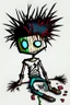 Placeholder: 2d drawing of a stickman, cool with punk hair, x eyes like in hangman, laying flat on stomach,top view of full body,3d realistic in colour