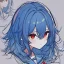 Placeholder: Clear focus, High resolution, rough line sketch art, cute, cartoon, medium blue hair, hair between eyes, fluffy hair, red eyes, wearing a sailor uniform