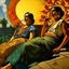 Placeholder: 2 mexican woman smoking painting lying down neoclassism whole body zoom the sun