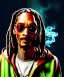 Placeholder: Snoop Dogg, smoking marijuana, weed background, hyper realistic