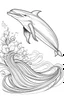 Placeholder: outline art with pencil sketch art for { A playful dolphin leaping out of the ocean, its sleek body catching the sunlight against azure waves }with floral background pencil sketch style,full body only use outline with black and white outline and make a floral backgound with black and white background