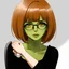 Placeholder: Oota has olive green skin and amber eyes. She's wearing oval glasses. Her copper hair is in an asymmetric cut. She has a melancholic look on her face. Her forehead is flat and her eyebrows are bushy. She's wearing a beautiful anklet made of platinum. Her clothes look really formal. There's a small birthmark on her left arm.