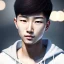 Placeholder: beautiful smooth realistic asian male boy, 15 y/o, run on dark cosmos background, extremely sharp detail, finely tuned detail, ultra high definition, 8k, unreal engine 5, ultra sharp focus, smile teeth, happy