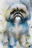 Placeholder: Abstract wet watercolour of a Shih tzu ink lines, interlinked circles,detailed focus on eyes