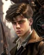 Placeholder: young noble swordman short brown hair photorealistic dieselpunk