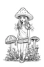 Placeholder: mushroom girl idea, line art, background, vector, svg, black outline on white background, leave plenty of white space beetween lines for coloring, tattoo style, tattoo idea,full body, minimalist