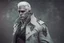 Placeholder: A white masculine human with white hair. A Lot of Battle Scars. Full body. Dark Military clothes. HD