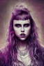Placeholder: Danish singer MØ face, viking, high light ,purple tones,