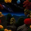 Placeholder: Colourful, peaceful, Egon Schiele, Max Ernst, Vincent Van Gogh, night sky filled with galaxies and stars, rock formations, trees, flowers, lyric, sharp focus, 8k, deep 3d field, dramatic, ornate