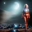 Placeholder: Realistic movie image, retro sci-fi, portrait, blonde action woman, sweet Marylin Monroe face, perfect iris, glow eyes. tight latex tights suit, retro sci-fi weapon. strange planet, two moons background. epic style, vibrant color, highly detailed, unreal engine 5, ray tracing, RTX, lumen lighting, ultra detail, volumetric lighting, 3d, finely drawn, high definition, high resolution.