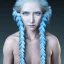 Placeholder: Female Air Genasi Monk with pale blue skin tone, braided white hair, blue-grey eyes, and serene facial expression.