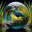 Placeholder: Prompt: A hyperdetailed photorealistic macro image of a glass sphere with a miniature eco system inside. The eco system is that of a coastal wetlands, with water, reeds, a snowy egret, redwing blackbirds, and a muskrat. Place a turtle under the water. Place the glass sphere on a wetlands mud bank with a neutral gray background.