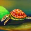 Placeholder: Oil painting style turtle and green world