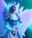 Placeholder: A crystalised queen, atmospheric, realistic, unreal engine, cinematic lighting, octane render. blue, pink, transparency, light, shine,bright, full body, transparent wings, blonde, long hair, nice smile