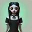 Placeholder: Jenna ortega with wednesday addams black dress,soft goth libstick, wednesday addams make up, overknee socks, dramatic lighting, highly detailed oil painting, volumetric lighting