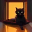 Placeholder: Gato negro,cama, atardecer, ventana, cama