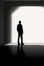 Placeholder: a man in an empty space standing in front of a wall looking at his shadow reflected on the wall. a red puppy sleeping on the floor in the background, thin line draw style, Busch painting style