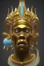 Placeholder: black male African Egyptian alien, cracks in the voodoo head, wicked, eyes, crown, Elephant, 8k, finely detailed, photo realistic, tiger turquoise skull head gold dragon space alien snow skeleton gold gorilla silver crown silver eyes