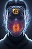 Placeholder: satoshi nakamoto in the bitcoin brain, Fire theme art, Dark moody night atmosphere, , 8K, close-up face, anatomically perfect face