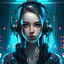 Placeholder: Front face realistic girl cyberpunk wearing headphones