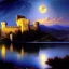 Placeholder: Drawing of 'Medieval Romanian Castle',bats,mountain,lake,full moon, by gaston bussiere, greg rutkowski, yoji shinkawa, yoshitaka amano, tsutomu nihei, donato giancola, tim hildebrandt, oil on canvas, cinematic composition, extreme detail,fit full head inside picture,16k