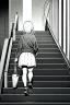 Placeholder: girl runs on the stairs, greyscale