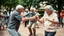 Placeholder: Elderly pensioners breakdancing. Photographic quality and detail, award-winning image, beautiful composition, 35mm lens.