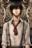 Placeholder: Waifu exceptional, Best quality, best aesthetics, newest, 1boy, masterpiece, black eyes, black hair, cover, extra eyes, photorealistic, extremely stunning, Art Nouveau, backlight, (silent hill) only style 8k, by tatsuki fujimoto Yoshihiro Togashi, individual focus, enhanced, simple background, standing, hand on hip, smile, mouth shut, smile, teeth, looking at viewer, front angle, cowboy shot