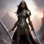 Placeholder: fantasy setting, insanely detailed, dark-skinned woman, indian, black wavy hair, warrior, one sword