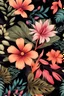 Placeholder: Amazing seamless floral pattern with bright colorful flowers and tropic leaves on a black background. The elegant the template for fashion prints. Modern floral background. Trendy Folk style.