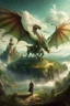 Placeholder: A man on a giant dragon fly over fantasy land