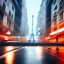 Placeholder: Cyberpunk street view at night, Paris, rain, ground reflection