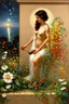 Placeholder: Night, one woman, flowers, vegetations, arnold bocklin, and henry fuseli paintings