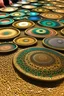 Placeholder: glittering sand mandalas as many small circles as sticker upside wiev
