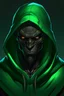 Placeholder: A black humanoid demon wearing a green hood and beanie