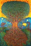 Placeholder: the coming together of many drives in one nature in whom everything – knowledge, desire, loving, hating – strives centripetally toward a root force, and where a harmonious system of drives is formed by the compelling domination of [an organizing idea which functions as] the living centre of the self; Lowbrow Post-Impressionist painting inspired by Hundertwasser and Van Gogh; Golden Hour; Exquisitely Detailed; Foliage Palette