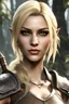 Placeholder: A female bosmer barbarian from Skyrim with brown eyes, blonde, short hair