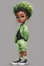 Placeholder: Create an watercolor image of a curvy chibi cartoon black female wearing a light green jogger set and black sneakers. Prominent make up with hazel eyes. Extremely highly detailed of messing curly bun