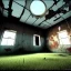 Placeholder: Abandoned building, interior, moldy walls, hole in the ceiling, overgrown