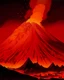 Placeholder: A dark orange colored volcano with chaotic fire painted by Frank Lloyd Wright