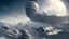 Placeholder: a photorealistic sleek silver spaceship flying over a futuristic ruined city