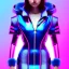Placeholder: latin woman teenager, padded coat, retro futuristic, latex dress, gradient color, BLUE, PINK, CYAN, neon, insanely detailed, 16k resolution, perfect eyes, cinematic smooth, intricate detail